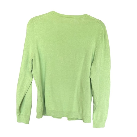 Lands End cotton crew neck cardigan lime green Size large 14-16 Classic preppy - Picture 2 of 10